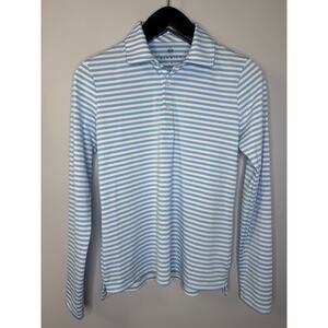 Renwick Long Sleeve Puff Sleeve Cotton Stripe Polo Shirt Women's S